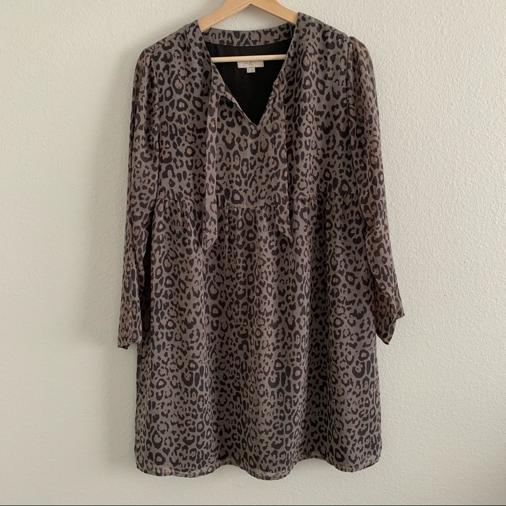 Loft long sleeve cheetah print babydoll dress
